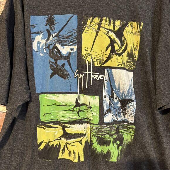 Guy Harvey T-Shirt Men’s 2XL? Gray Deep Sea Fishing SS DS Swordfish Off Shore - Picture 5 of 7